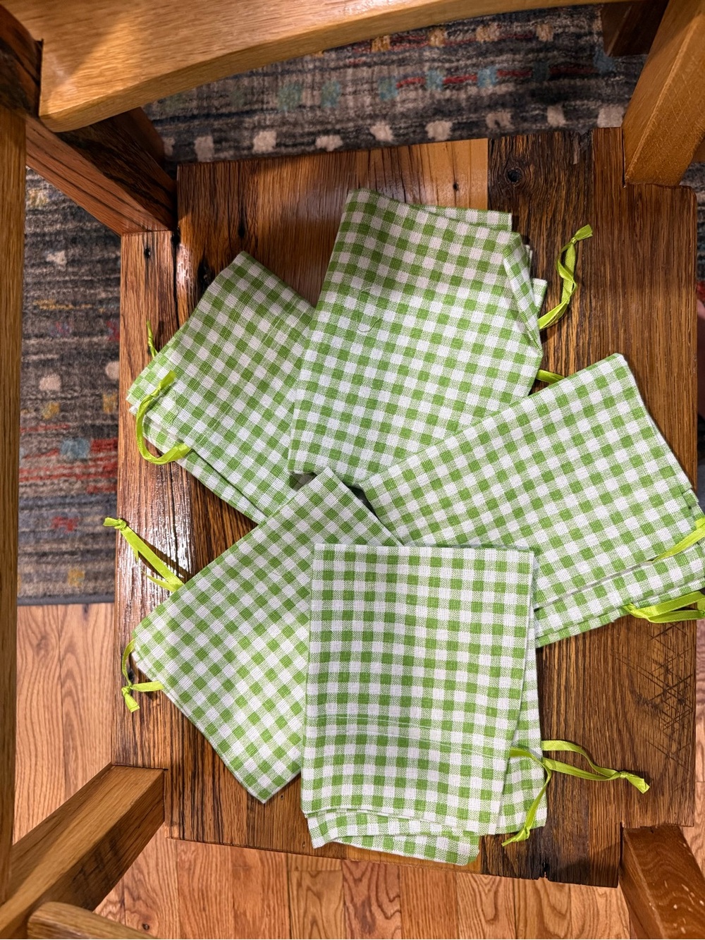 Green Gingham Drawstring Gift Bags - Home Party Supplies 5